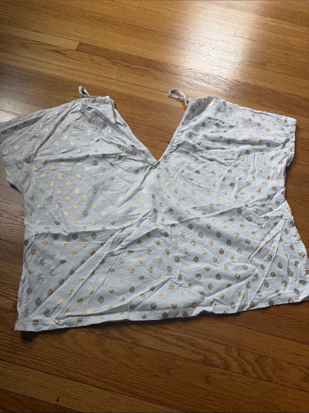 Boden White Short Sleeve Top with Gold Dot Print